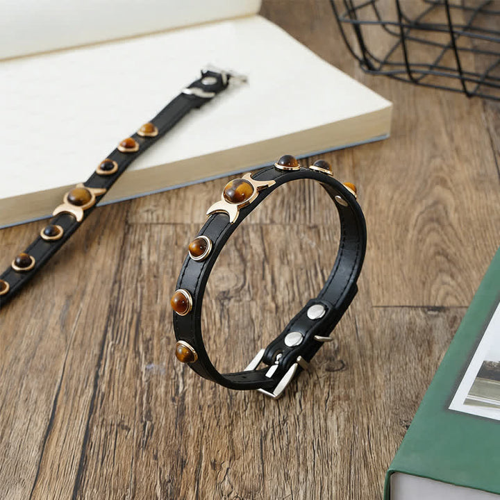 Buddha Stones Collare regolabile per cani e gatti in pelle Tiger Eye Courage. - image 3