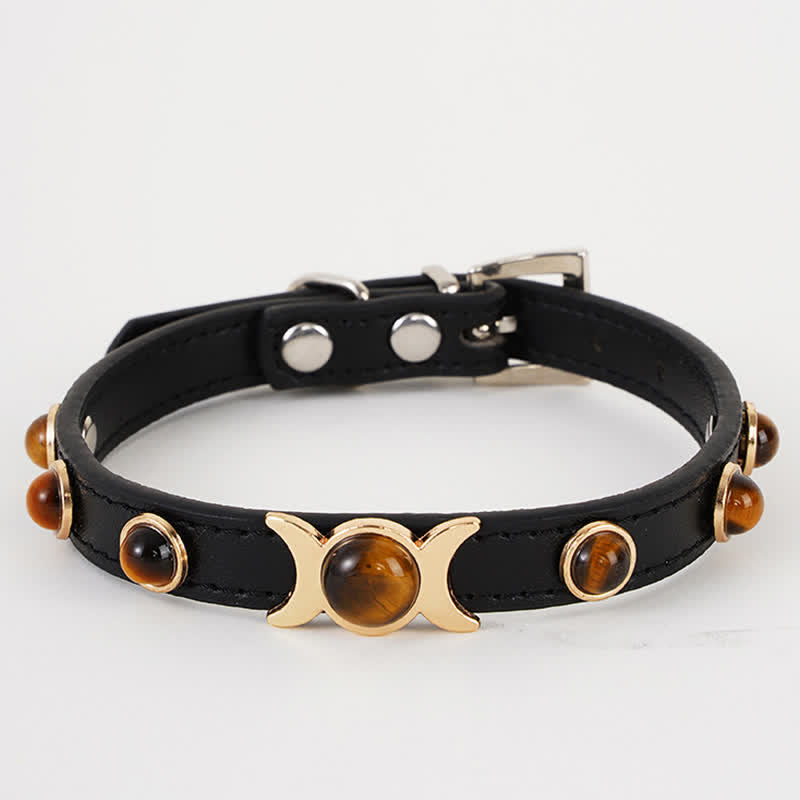 Buddha Stones Collare regolabile per cani e gatti in pelle Tiger Eye Courage. - image 1