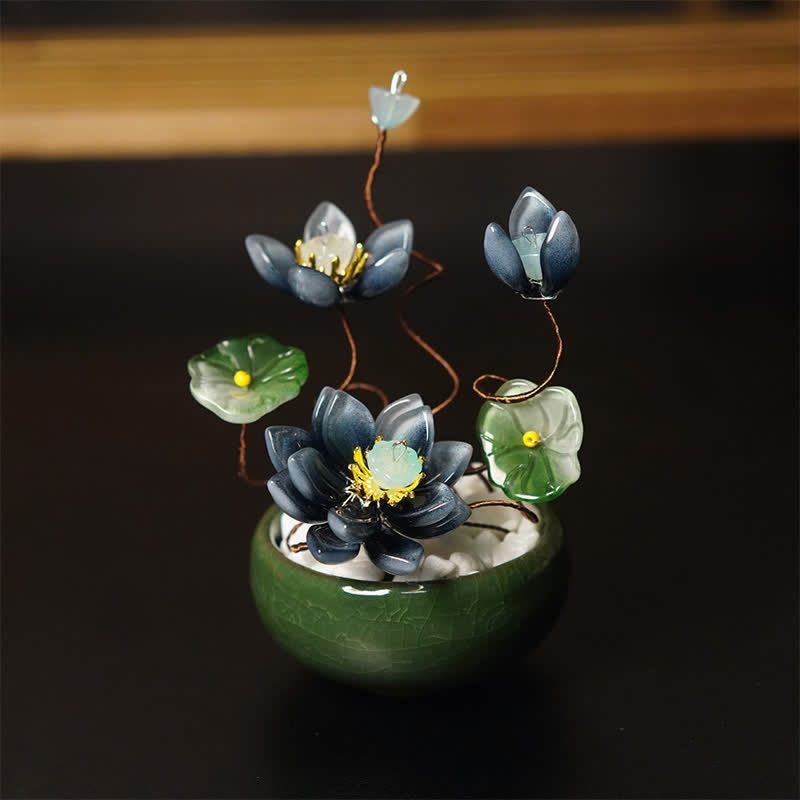 Buddha Stones Vaso da fiori Lotus Liuli fatto a mano, decorazione per uno stile di vita consapevole - image 1