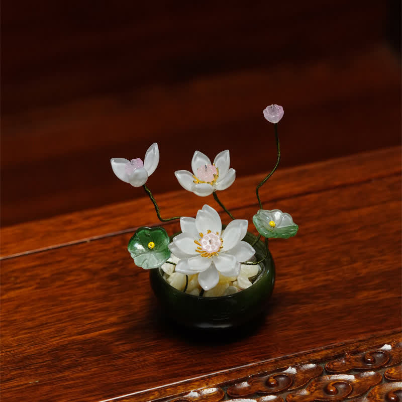 Buddha Stones Vaso da fiori Lotus Liuli fatto a mano, decorazione per uno stile di vita consapevole - Bianco - image 6