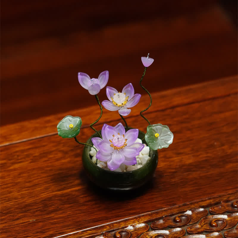 Buddha Stones Vaso da fiori Lotus Liuli fatto a mano, decorazione per uno stile di vita consapevole - Viola - image 3