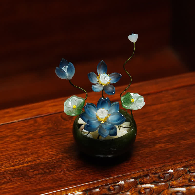 Buddha Stones Vaso da fiori Lotus Liuli fatto a mano, decorazione per uno stile di vita consapevole - image 2