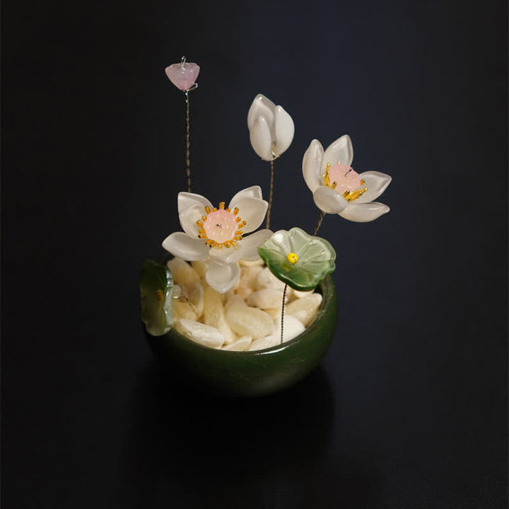 Buddha Stones Vaso da fiori di peonia, loto e liuli, fatto a mano, decorazione per uno stile di vita consapevole. - Loto rosa chiaro - image 3