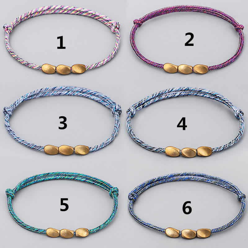 Buddha Stones Bracciale con perline di rame dorato e filo multicolore. - image 14