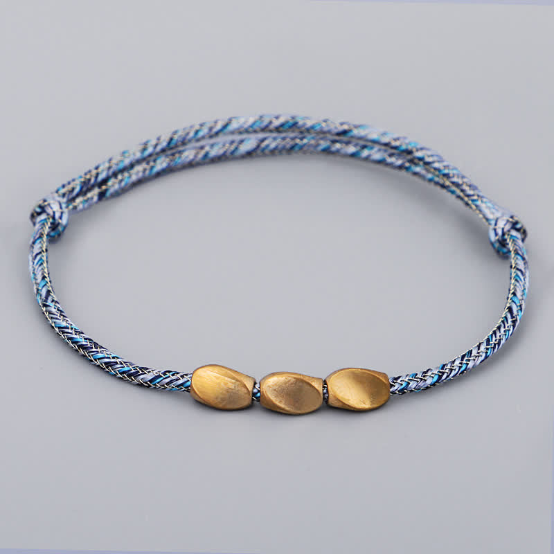 Buddha Stones Bracciale con perline di rame dorato e filo multicolore. - Blu - image 7