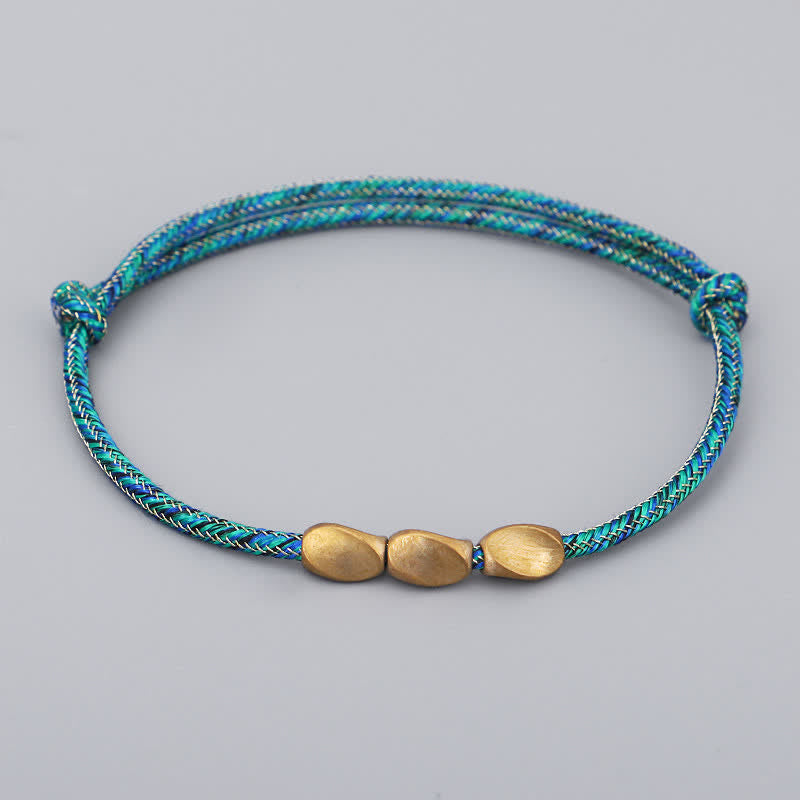 Buddha Stones Bracciale con perline di rame dorato e filo multicolore. - Verde - image 9