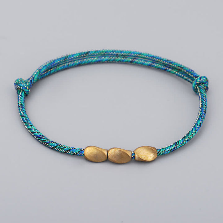 Buddha Stones Bracciale con perline di rame dorato e filo multicolore. - Verde - image 9