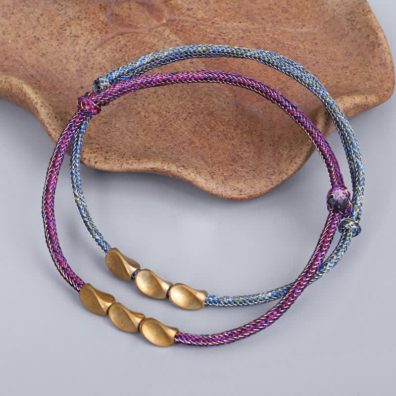 Buddha Stones Bracciale con perline di rame dorato e filo multicolore. - image 12