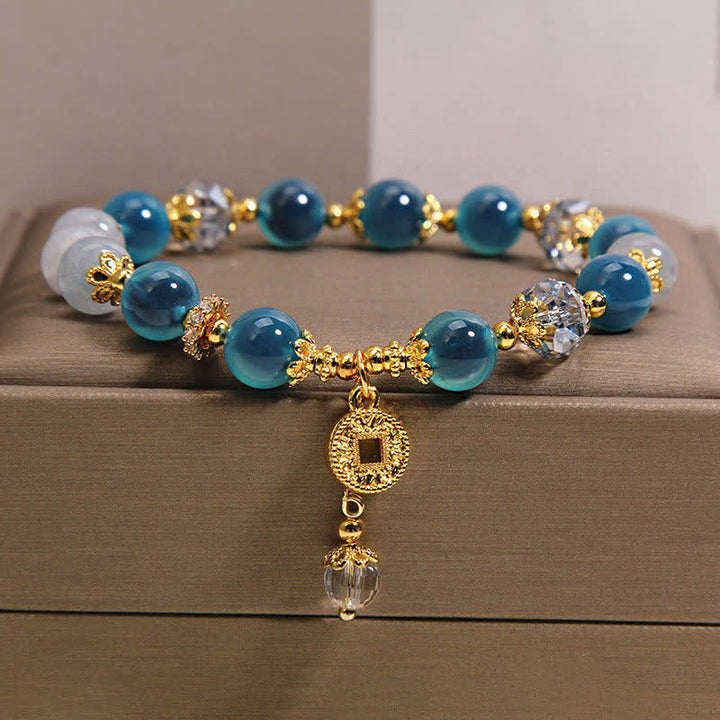 Buddha Stones Bracciale con bilancia a moneta in rame e agata blu naturale Candy Agate. - image 7