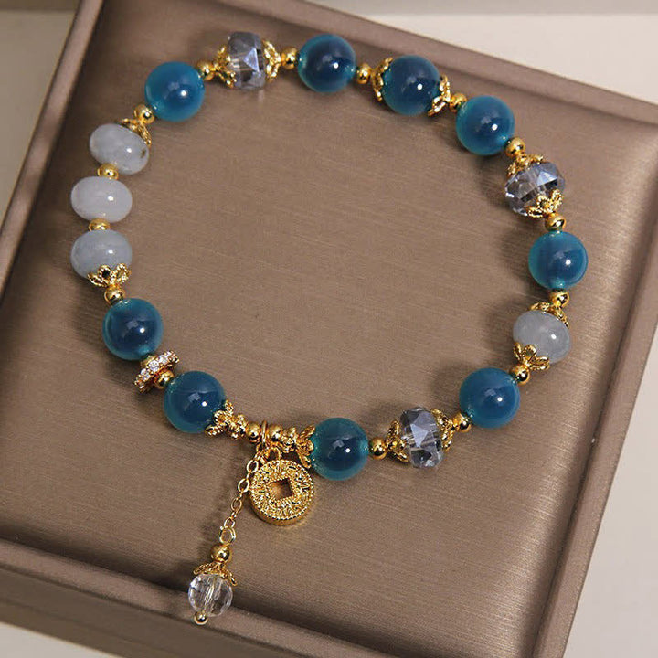 Buddha Stones Bracciale con bilancia a moneta in rame e agata blu naturale Candy Agate. - image 3