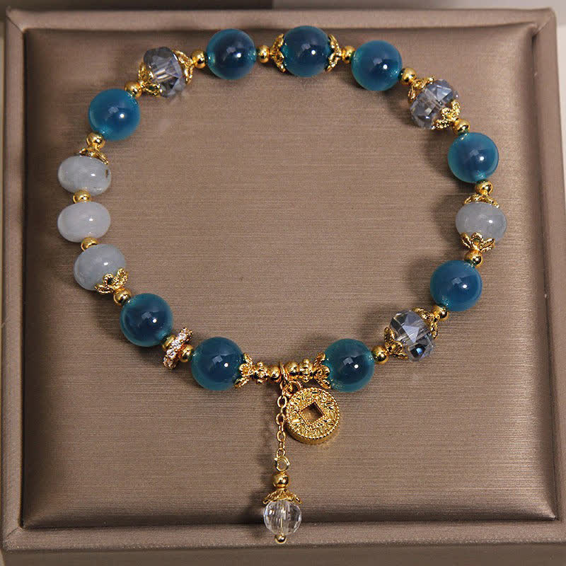 Buddha Stones Bracciale con bilancia a moneta in rame e agata blu naturale Candy Agate. - image 4
