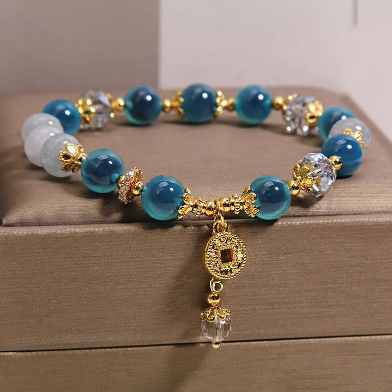 Buddha Stones Bracciale con bilancia a moneta in rame e agata blu naturale Candy Agate. - image 2