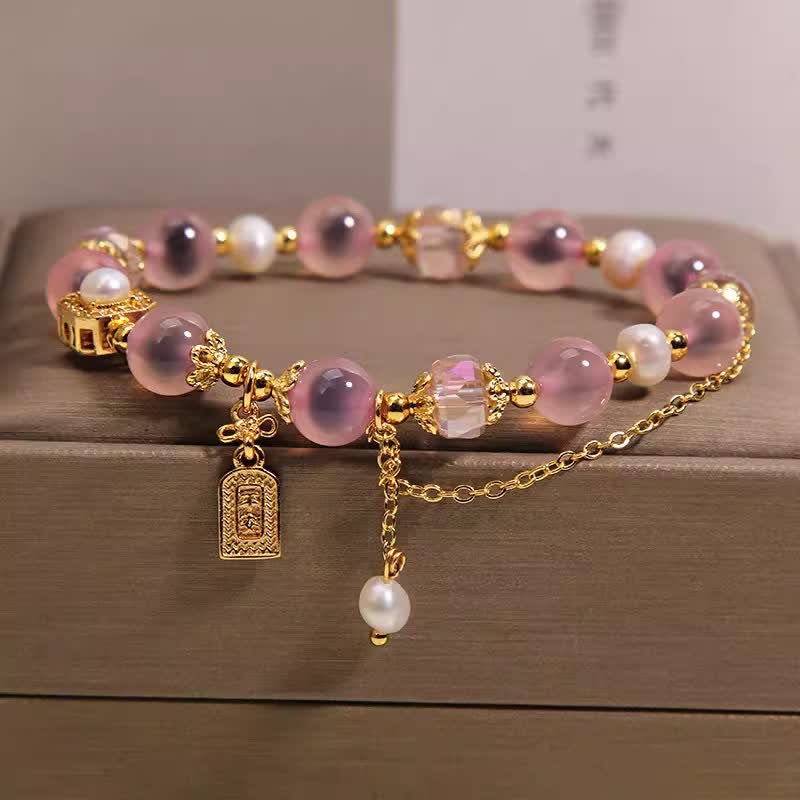 Buddha Stones Bracciale terapeutico in agata rosa naturale con perle - Agata Candy (circonferenza del polso 15-16 cm) - image 0