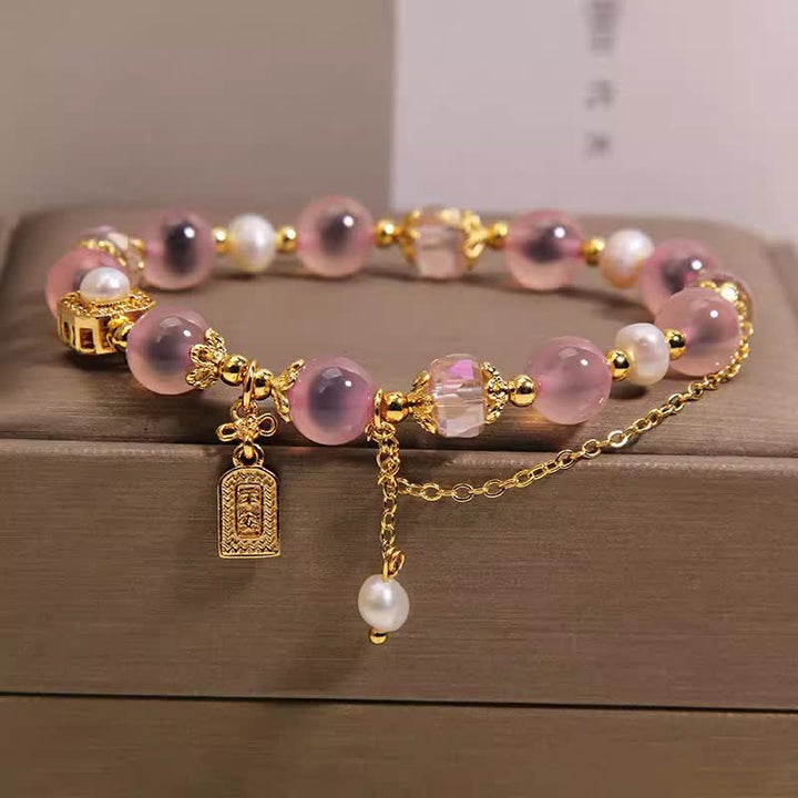 Buddha Stones Bracciale terapeutico in agata rosa naturale con perle - Agata Candy (circonferenza del polso 15-16 cm) - image 0