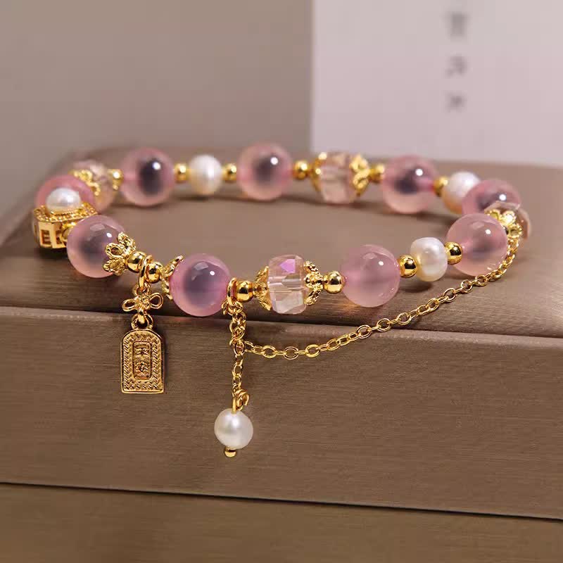 Buddha Stones Bracciale terapeutico in agata rosa naturale con perle - image 1