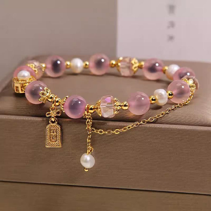 Buddha Stones Bracciale terapeutico in agata rosa naturale con perle - image 1