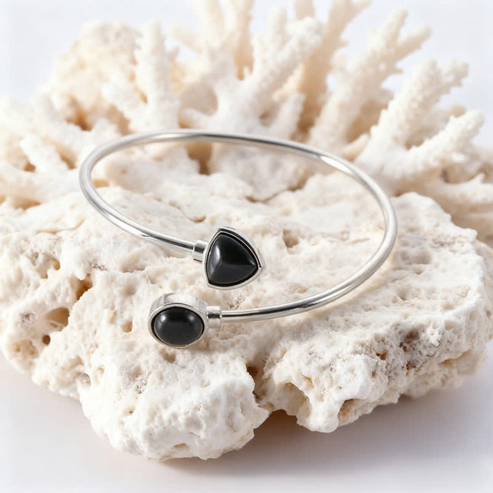 Buddha Stones Bracciale rigido regolabile aperto con amazzonite e vari cristalli, positivo. - Ossidiana nera naturale (il colore può variare) - image 4