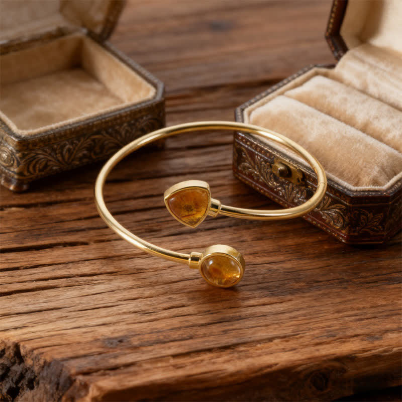 Buddha Stones Bracciale rigido regolabile aperto con amazzonite e vari cristalli, positivo. - Citrino naturale (il colore può variare) - image 10
