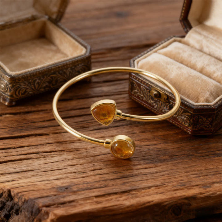 Buddha Stones Bracciale rigido regolabile aperto con amazzonite e vari cristalli, positivo. - Citrino naturale (il colore può variare) - image 10