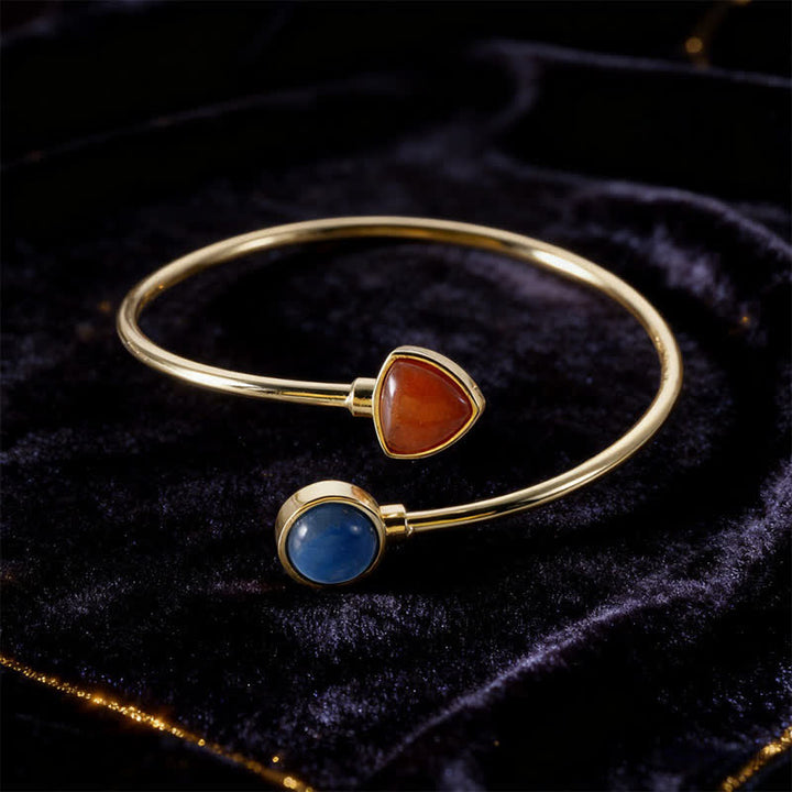 Buddha Stones Bracciale rigido regolabile aperto con amazzonite e vari cristalli, positivo. - Avventurina blu naturale Avventurina rossa (il colore può variare) - image 25