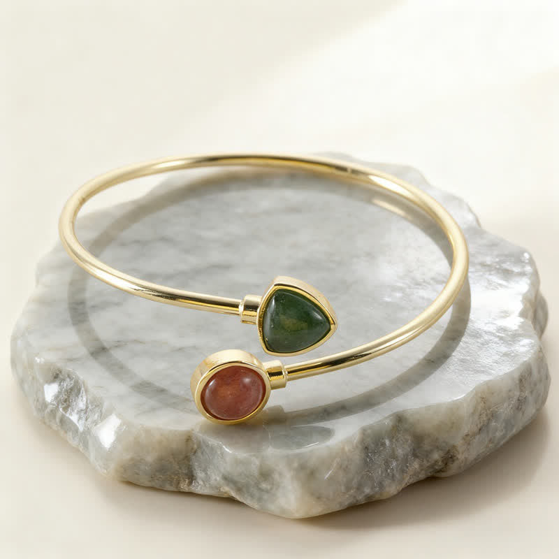 Buddha Stones Bracciale rigido regolabile aperto con amazzonite e vari cristalli, positivo. - Quarzo fragola verde naturale (il colore può variare) - image 12