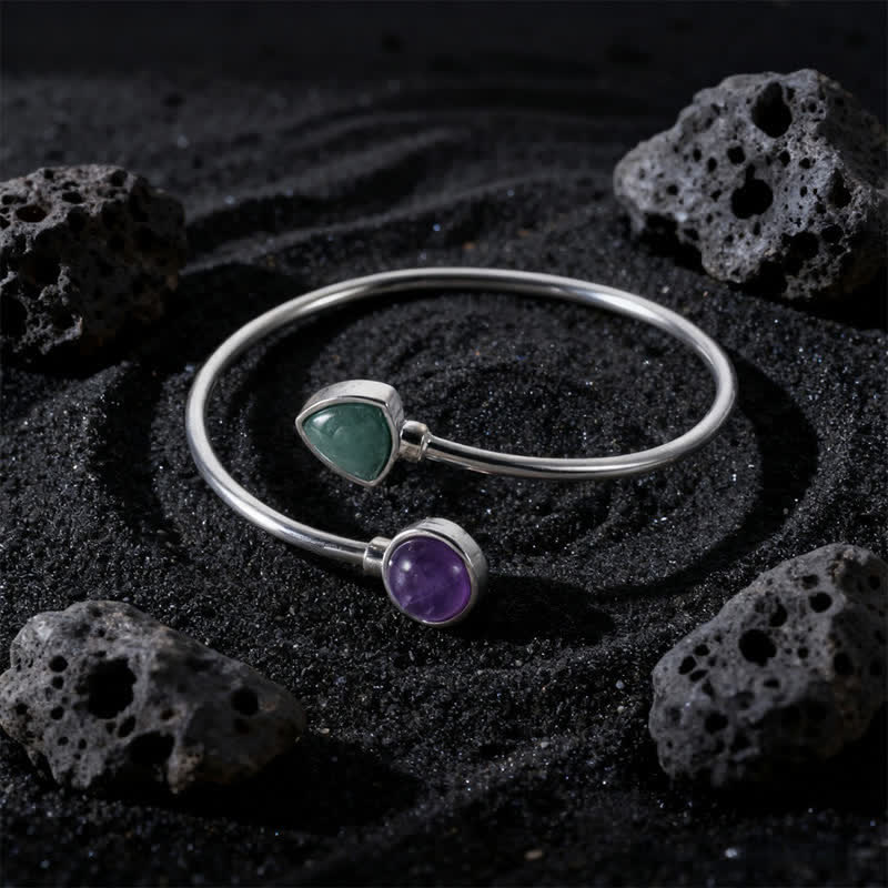 Buddha Stones Bracciale rigido regolabile aperto con amazzonite e vari cristalli, positivo. - Avventurina verde ametista naturale (il colore può variare) - image 16