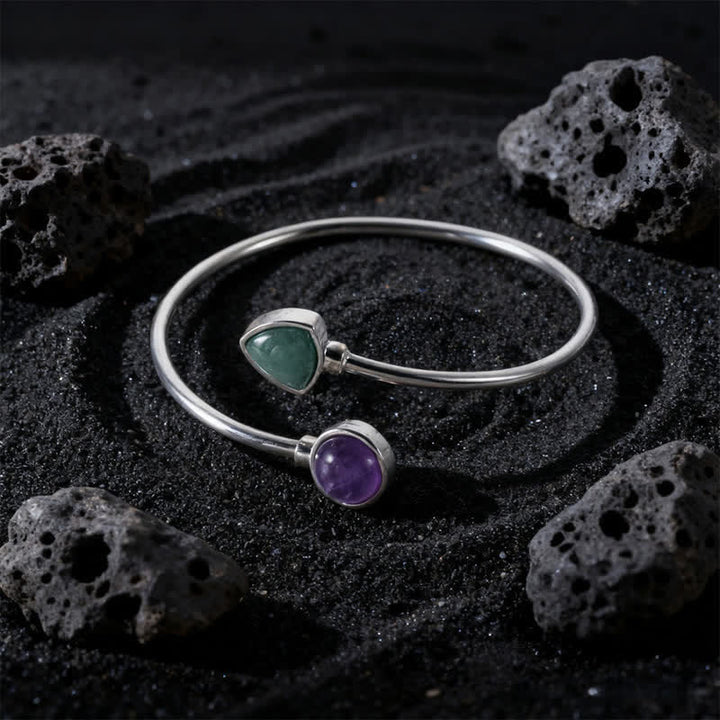 Buddha Stones Bracciale rigido regolabile aperto con amazzonite e vari cristalli, positivo. - Avventurina verde ametista naturale (il colore può variare) - image 16