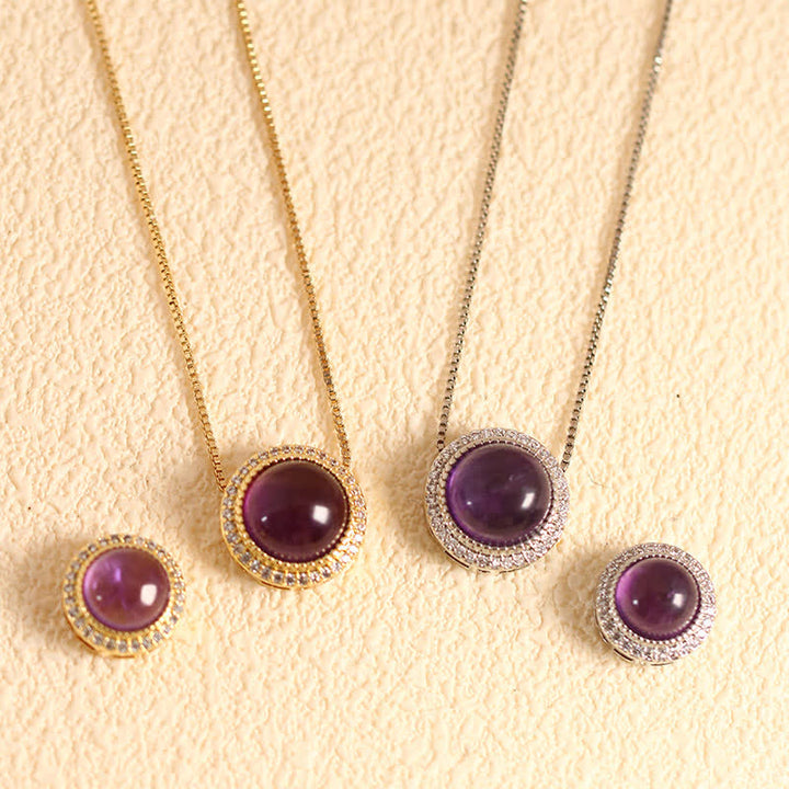 Buddha Stones Collana terapeutica con intarsio di perline di cristallo multiple in quarzo rosa naturale. - Ametista naturale (il colore può variare) - Catena argentata con perline da 10 mm - image 9