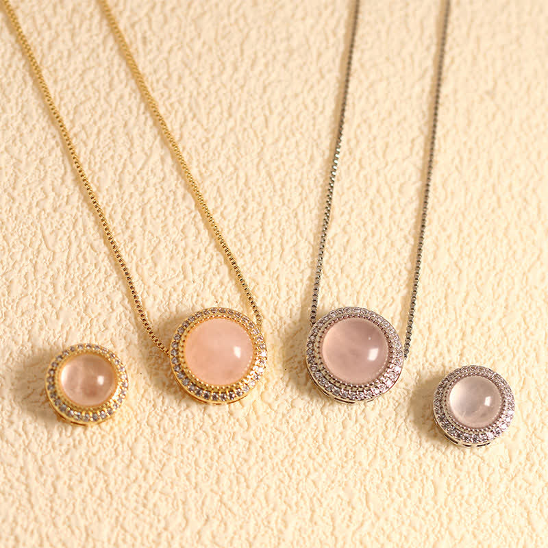 Buddha Stones Collana terapeutica con intarsio di perline di cristallo multiple in quarzo rosa naturale. - Quarzo rosa naturale (il colore può variare) - Catena argentata con perline da 10 mm - image 1