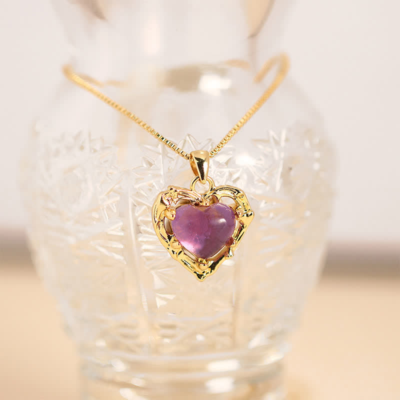 Buddha Stones Collana a forma di cuore con intarsio in ametista naturale e motivo a bilancia - Ametista naturale (il colore può variare) - image 0