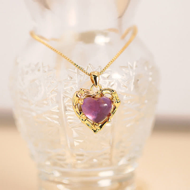 Buddha Stones Collana a forma di cuore con intarsio in ametista naturale e motivo a bilancia - Ametista naturale (il colore può variare) - image 0