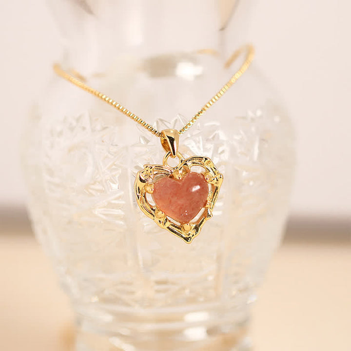 Buddha Stones Collana a forma di cuore con intarsio in ametista naturale e motivo a bilancia - Quarzo fragola naturale (il colore può variare) - image 12