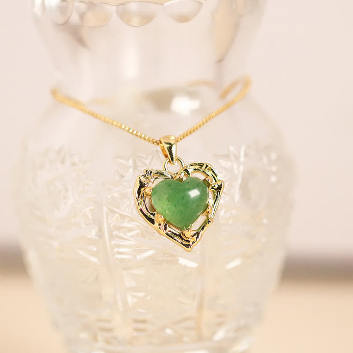 Buddha Stones Collana a forma di cuore con intarsio in ametista naturale e motivo a bilancia - Quarzo naturale verde fragola (il colore può variare) - image 10