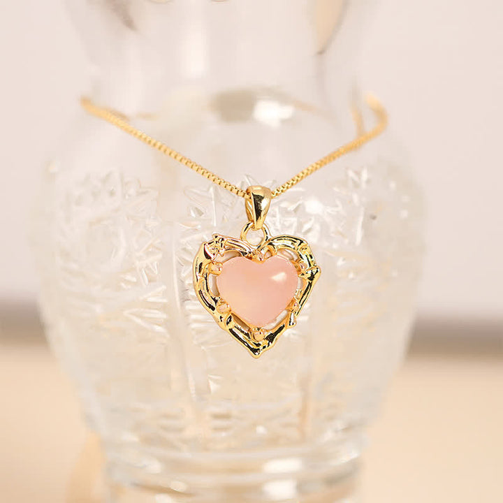 Buddha Stones Collana a forma di cuore con intarsio in ametista naturale e motivo a bilancia - Quarzo rosa naturale (il colore può variare) - image 14