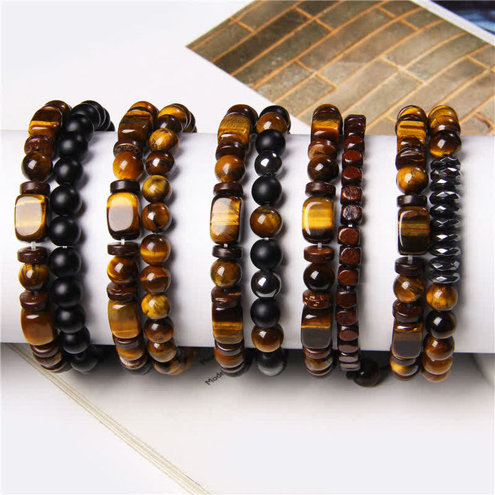 Buddha Stones Bracciale a doppio giro con perline quadrate in ematite occhio di tigre (2 pezzi) - image 9
