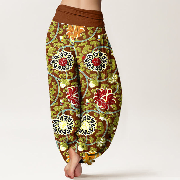Buddha Stones Pantaloni harem da donna in puro cotone, stile bohémien, con elastico in vita e fantasia a loto. - image 6