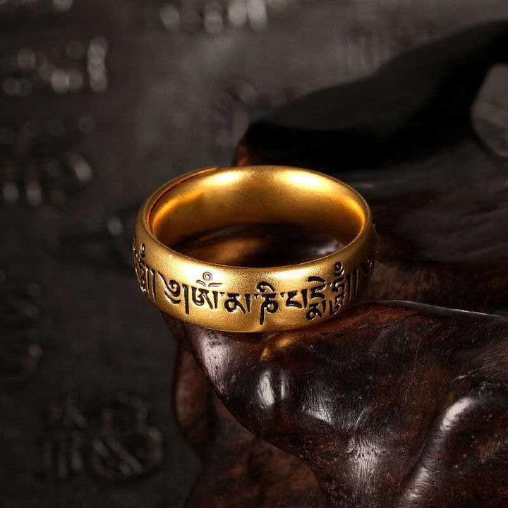 Buddha Stones Anello di purezza regolabile con sei parole vere: 'Om Mani Padme Hum' - Om Mani Padme Hum - image 0