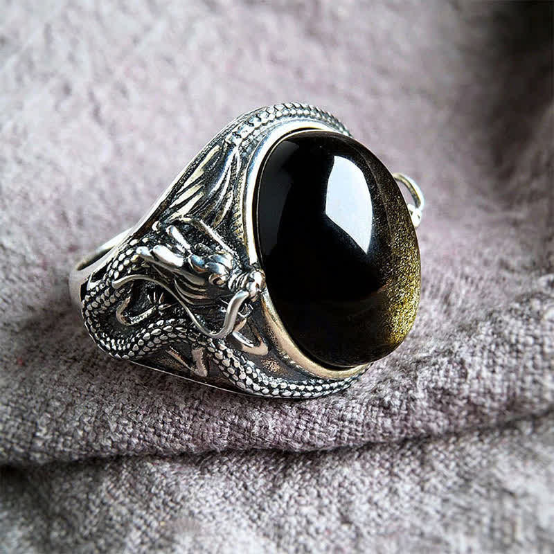 Buddha Stones Anello di protezione regolabile in rame e onice nero. - Rame (Ricchezza ♥ Fortuna) - image 0
