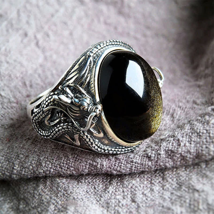 Buddha Stones Anello di protezione regolabile in rame e onice nero. - Rame (Ricchezza ♥ Fortuna) - image 0