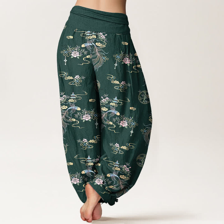 Buddha Stones Pantaloni harem da donna in puro cotone con motivo floreale "Nuvola Orientale" e vita elasticizzata. - image 6