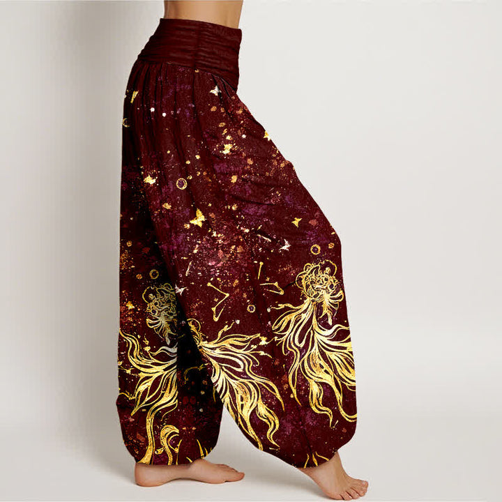 Buddha Stones Pantaloni harem da donna in puro cotone con motivo galattico a farfalle e elastico in vita. - image 7