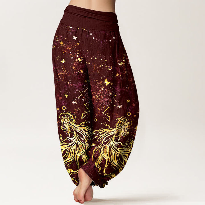 Buddha Stones Pantaloni harem da donna in puro cotone con motivo galattico a farfalle e elastico in vita. - image 6