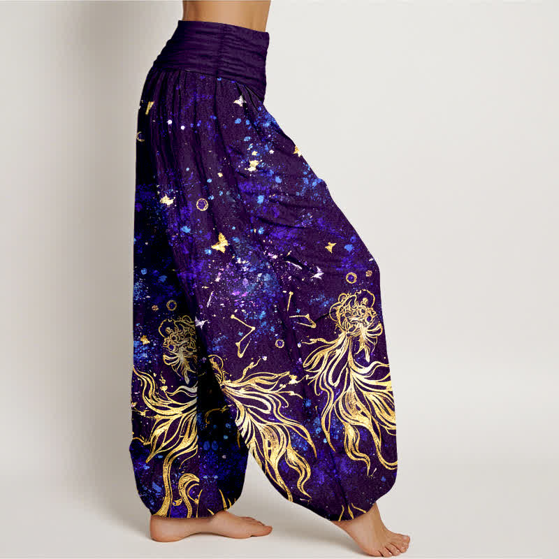 Buddha Stones Pantaloni harem da donna in puro cotone con motivo galattico a farfalle e elastico in vita. - image 10
