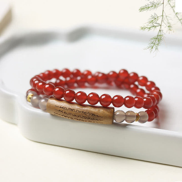 Buddha Stones Bracciale a doppio giro con agata rossa e avventurina verde, cinque precetti buddisti ed equilibrio - Agata rossa Agata grigia - image 3
