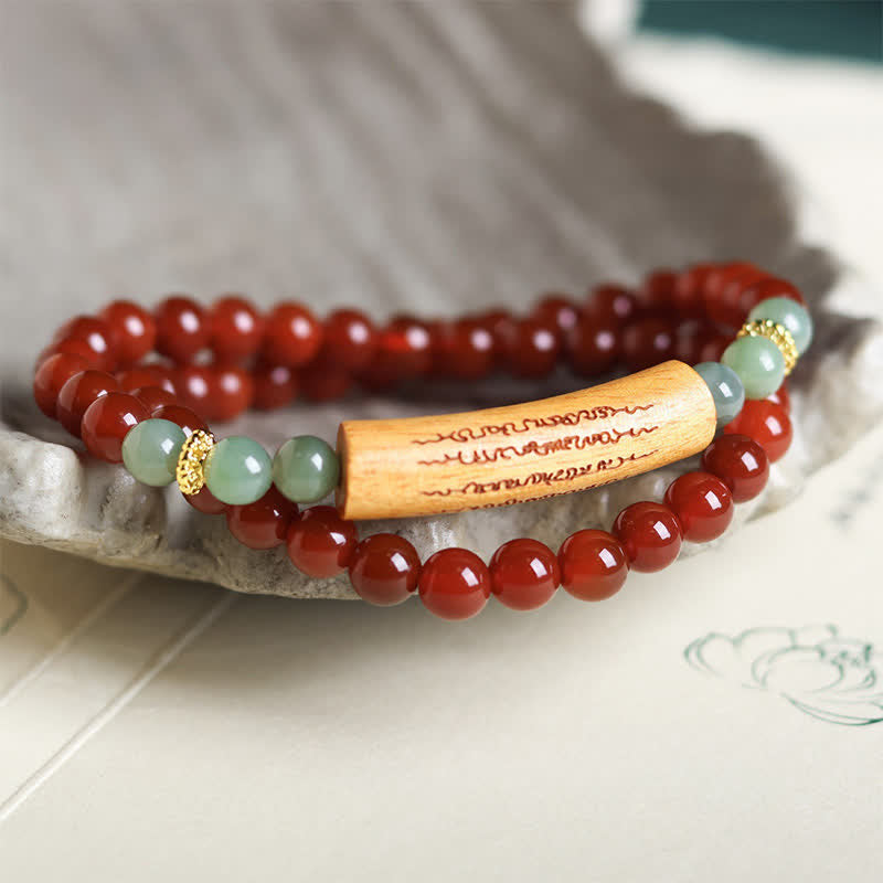 Buddha Stones Bracciale a doppio giro con agata rossa e avventurina verde, cinque precetti buddisti ed equilibrio - Agata rossa, avventurina verde - image 0
