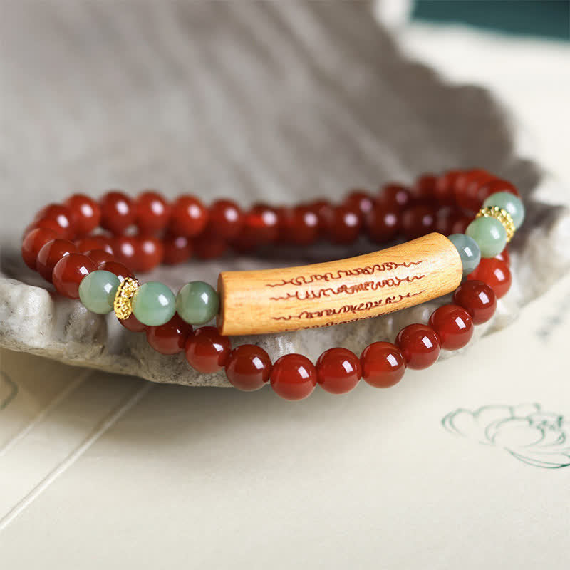 Buddha Stones Bracciale a doppio giro con agata rossa e avventurina verde, cinque precetti buddisti ed equilibrio - image 2