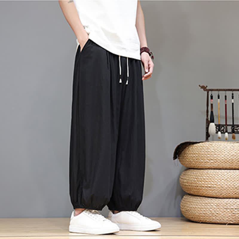 Buddha Stones Pantaloni harem da uomo corti con elastico in vita e tasche, stile Summer Zen. - image 32