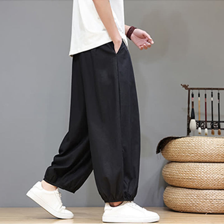 Buddha Stones Pantaloni harem da uomo corti con elastico in vita e tasche, stile Summer Zen. - image 35