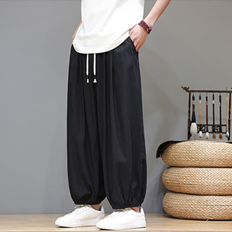Buddha Stones Pantaloni harem da uomo corti con elastico in vita e tasche, stile Summer Zen. - image 33