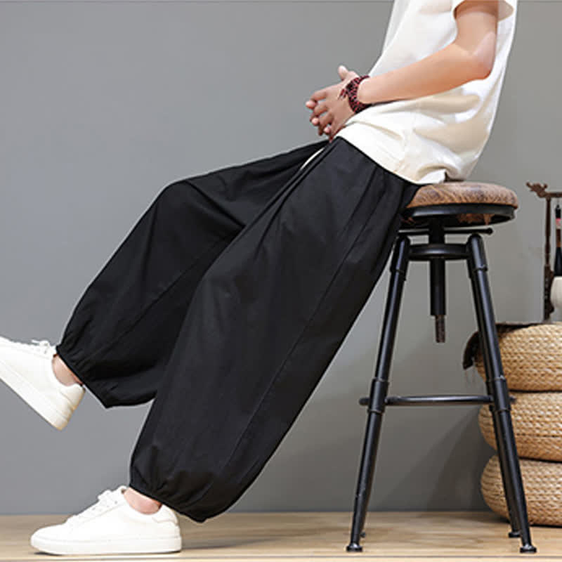 Buddha Stones Pantaloni harem da uomo corti con elastico in vita e tasche, stile Summer Zen. - image 34